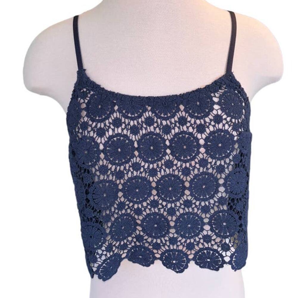 EUC Victoria's Secret Crochet Cami Tank Cover-up Sleeveless Cotton Navy Medium